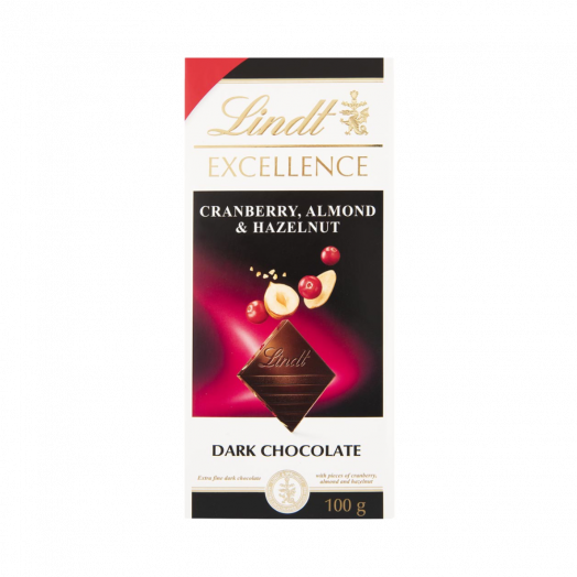 Шоколад Excellence с фундуком, миндалем и клюквой 100г ТМ Lindt