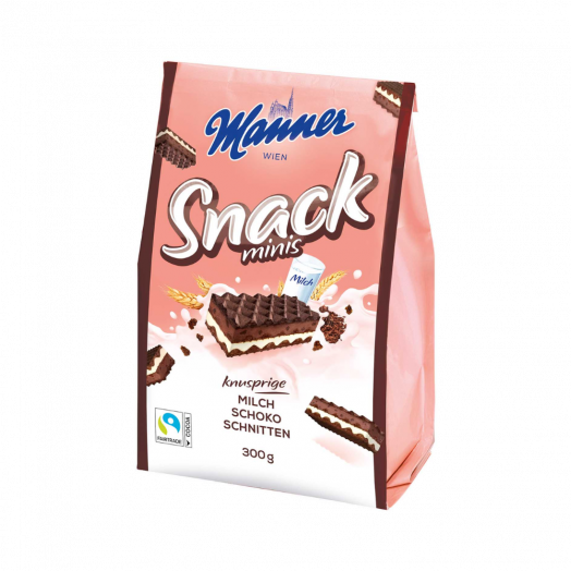 Вафли snack Minis с молочно-шоколадным кремом 300г ТМ Manner