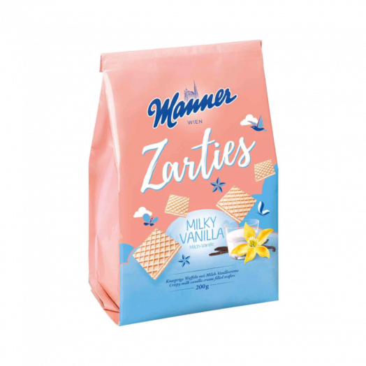 Вафлі Zarties з начинкою молочна ваніль 200г TM Manner