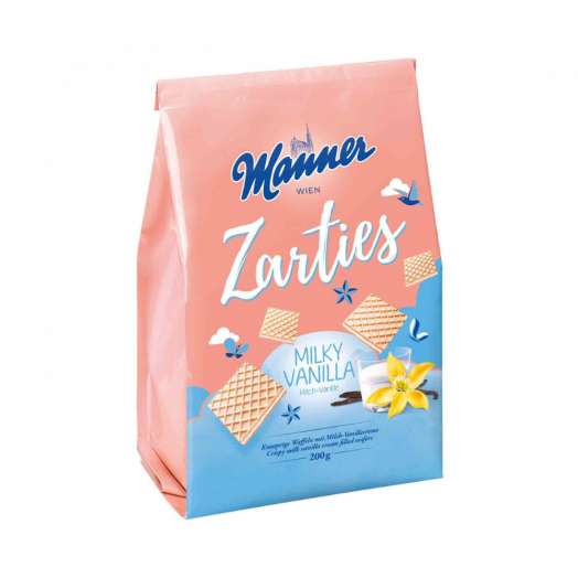 Вафлі Manner Zarties з начинкою молочна ваніль 200г