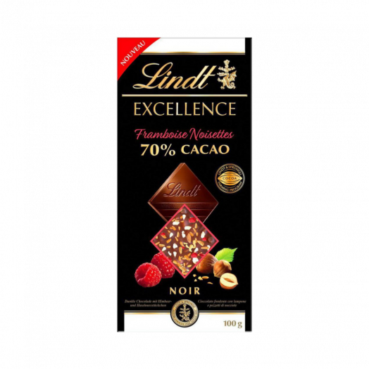Шоколад чорний з фундуком і малиною Lindt 100г