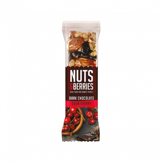 Батончик ореховый с вишней и черным органическим шоколадом 40г Nuts&Berries
