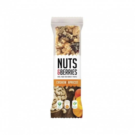 Батончик ореховый с кешью и абрикосом органический 30г Nuts&Berries
