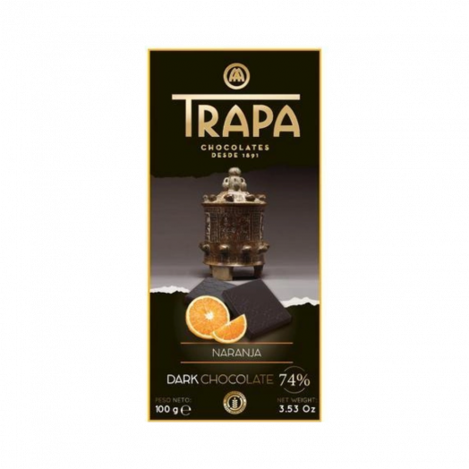 Шоколад Trapa Choco Dark 74% чорний з апельсином 100г