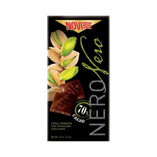 Шоколад Nero черный 70% какао с фисташками 75г ТМ Novi