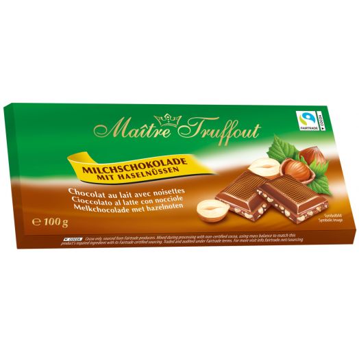 Шоколад молочний з лісовим горіхом 100г ТМ Maître Truffout 