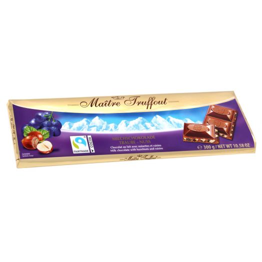 Шоколад молочний з родзинками та лісовим горіхом 300г ТМ Maître Truffout 