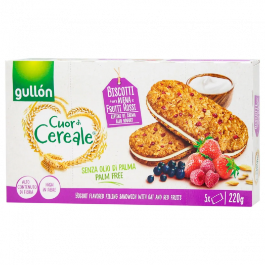 Печиво Cuor di Cereale сендвіч-йогурт ягідний 220г (5 шт) TM Gullon