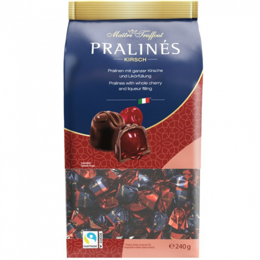 Цукерки Праліне у чорному шоколаді з вишнею та лікером 4% 240г ТМ Maіtre Truffout 