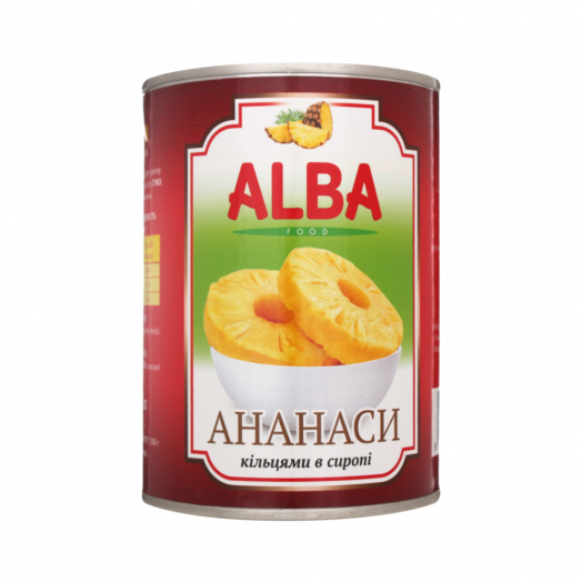 Ананаси кільцями в сиропі 580мл TM Alba Food