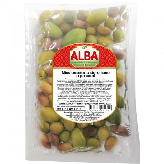 Оливки мікс з/к 400г ТМ Alba Food