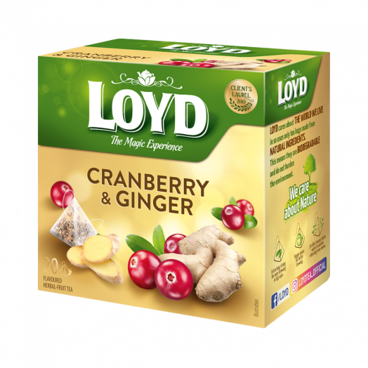 Чай ягідний Cranberry & Ginger Журавлина і Імбир 40г (20 пірамідок) ТМ Loyd