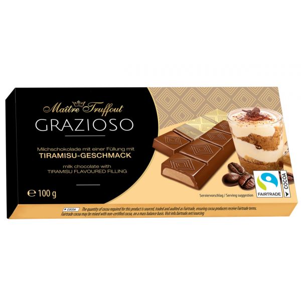 Шоколад молочний Grazioso з кремом Тірамісу 100г ТМ Maіtre Truffout 