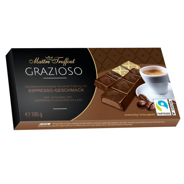 Шоколад чорний Grazioso з ароматом Еспресо 100г ТМ Maіtre Truffout 