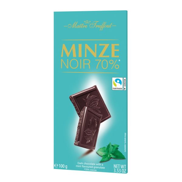 Шоколад черный 70% со вкусом мяты 100г ТМ Maitre Truffout